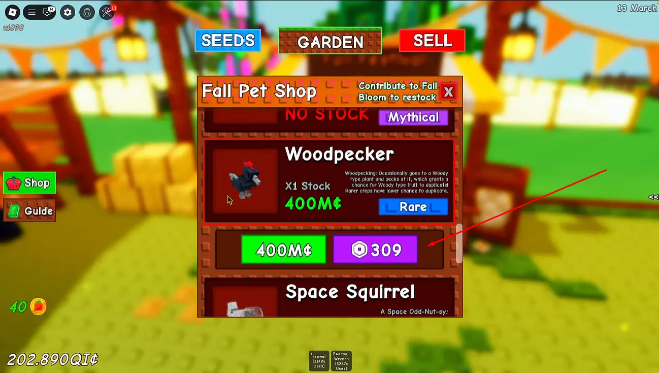 Pivert dans la Boutique des Familiers d'Automne dans Grow a Garden