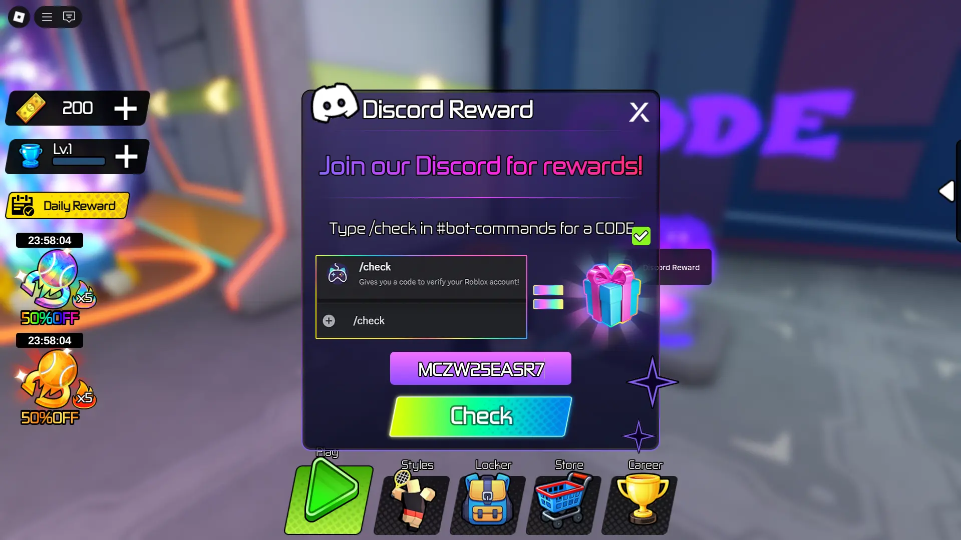 Entering codes in Tennis Clash