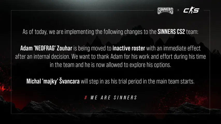 Sinners изменили состав команды